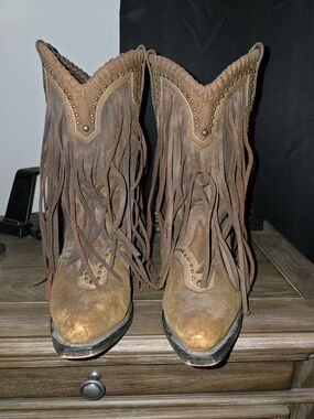 Rockin Country Collection Leather Cowgirl Boots Fringe Style RC4900 Size 9 W